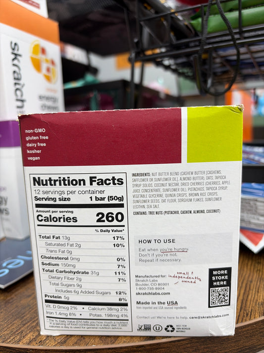 Skratch Labs Energy Bar Box(12 Bars)Cherry+Pistachio