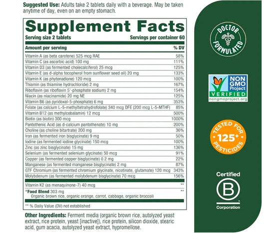 MegaFood Women's 40+ Advanced Multivitamin for Women - Dr Formulated - Vitamin B, Vitamin D3, Vitamin K2 & Choline - Energy Metabolism, Brain Health & Bone Health - Vegetarian - 120 Tabs (60 servings)