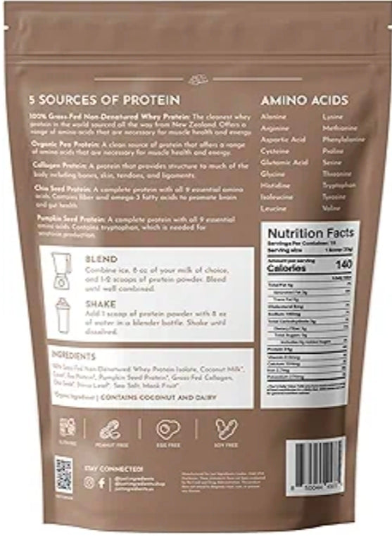 JUST INGREDIENTS Protein Powder | 15 Servings | 24g Protein | Chocolate Flavor Made with 100% Grass-Fed, Non-Denatured Whey | Five Different Sources from Organic Whole Food Ingredients