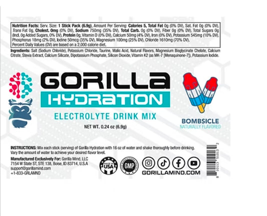 Gorilla Hydration Electrolyte Drink Mix - Bombsicle (30 Single Serving Packets)