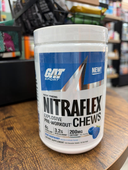 GAT Sport Nitraflex Chews Explosive Pre-Workout Blue Raspberry(120 tablets)