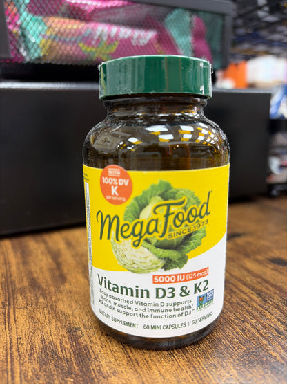 MegaFood 5000 IU Vitamin D3&K2 (60 mini Tablets)