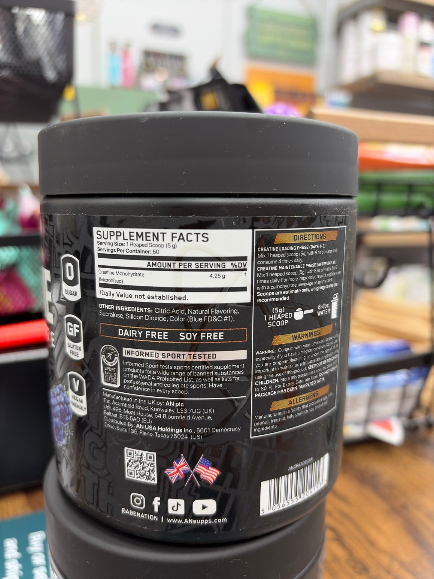 AN Creatine MOnohydrate Micronized Powder Blue Raspberry 60 Servings