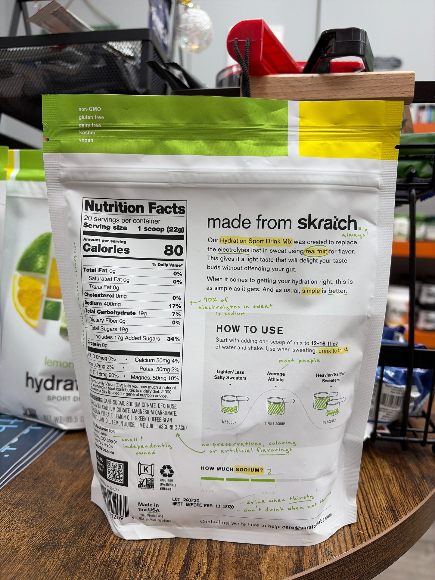 Skratch Labs Hydration Sport Drink Mix Caffeinated Lemon+Lime 15.5 oz