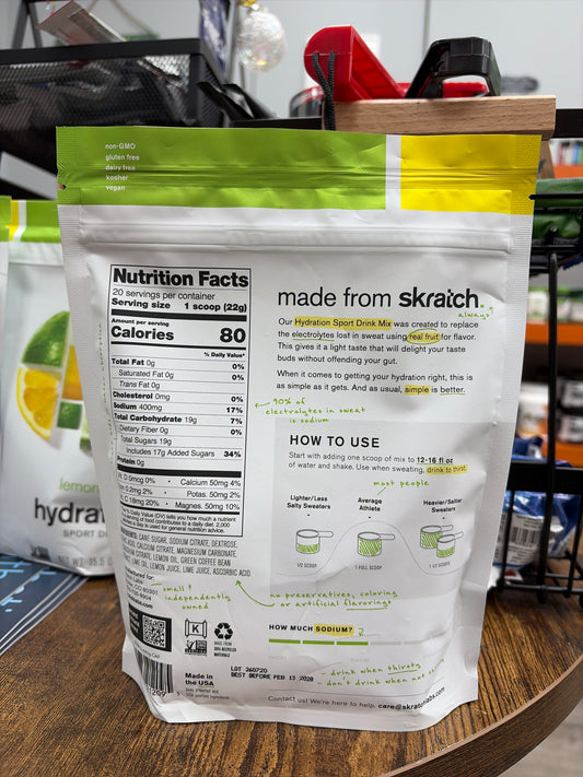 Skratch Labs Hydration Sport Drink Mix Caffeinated Lemon+Lime 15.5 oz