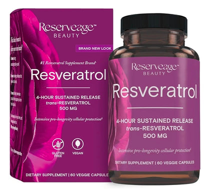 Reserveage Beauty, Resveratrol 500 mg, Antioxidant Supplement for Heart and Cellular Health, Supports Healthy Aging and Immune System, Paleo, Keto, 60 Capsules