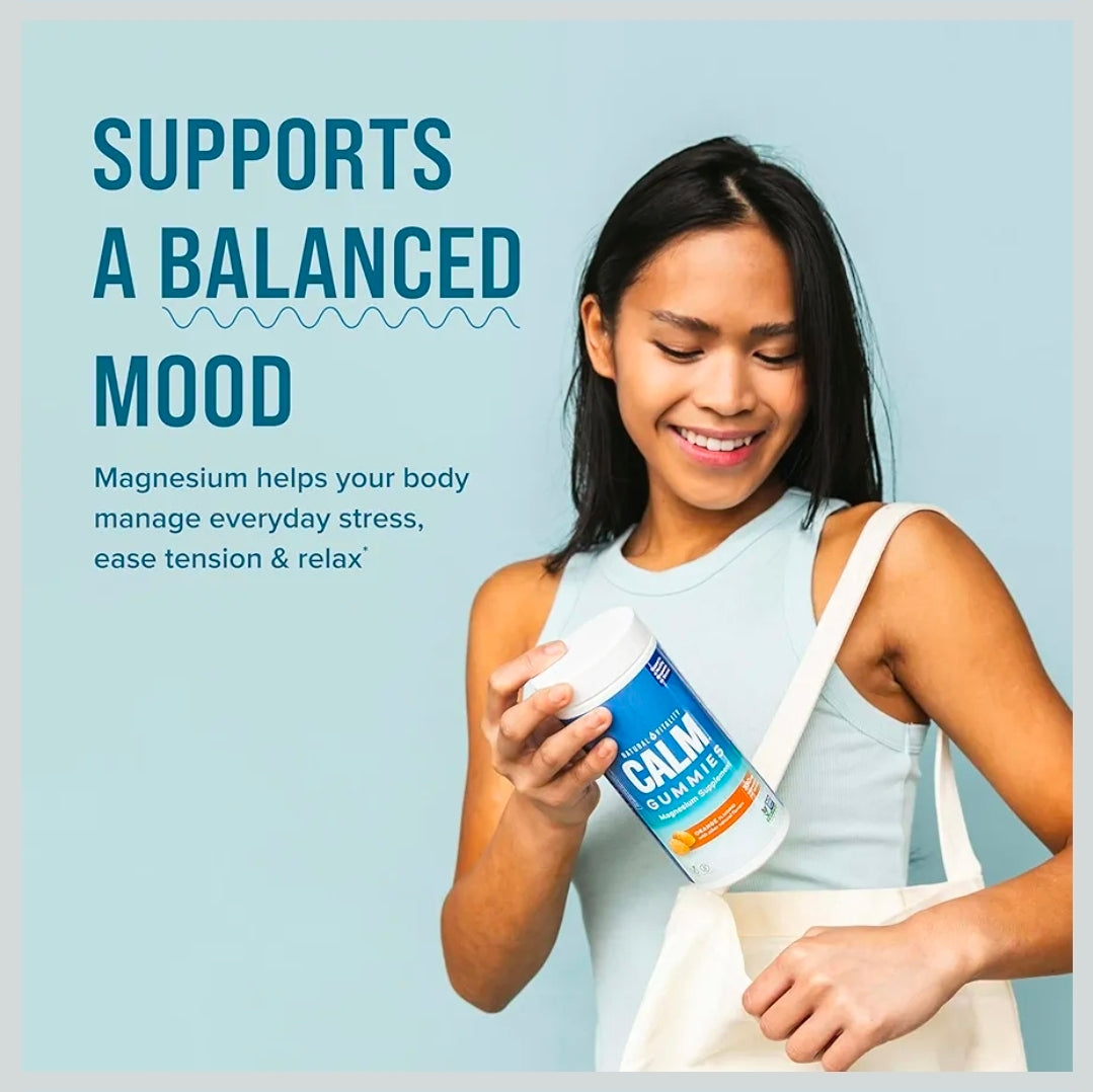 Natural Vitality Calm Magnesium Supplement, Anti-Stress Gummies, Vegan, Gluten-Free, Orange Flavor, 120 Gummies