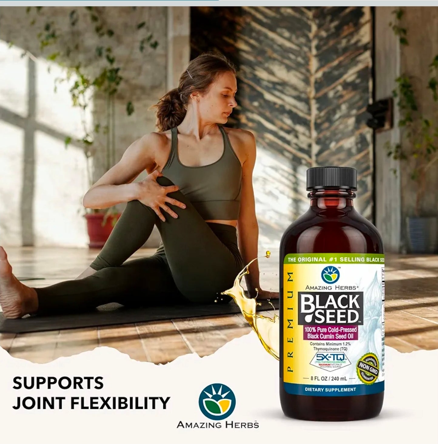 Amazing Herbs Premium Black Seed Oil - Cold Pressed Nigella Sativa Aids in Digestive Health, Immune Support, Brain Function, Joint Mobility, Gluten Free, Non GMO - 8 Fl Oz