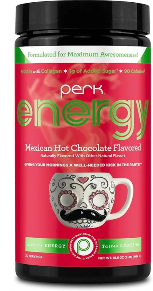 Perk Energy Drink Mix (Mexican Hot Chocolate) 20 Servings - Caffeinated Healthy Coffee Alternative with Protein, 100mg of Caffeine, Gluten-Free, Soy-Free, Peanut-Free