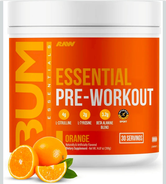 RAW Essential Pre-Workout Powder (Orange) - Chris Bumstead Sports Nutrition Supplement for Men & Women - Preworkout Energy Powder with Caffeine, L-Citrulline, L-Tyrosine, & Beta Alanine Blend20.99k