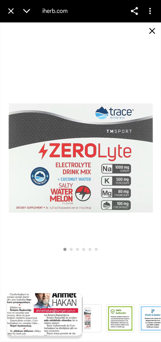 TM Sport, ZEROLyte, Electrolyte Drink Mix, Salty Watermelon, 30 Packets, 0.27 oz (7.3 g) Each