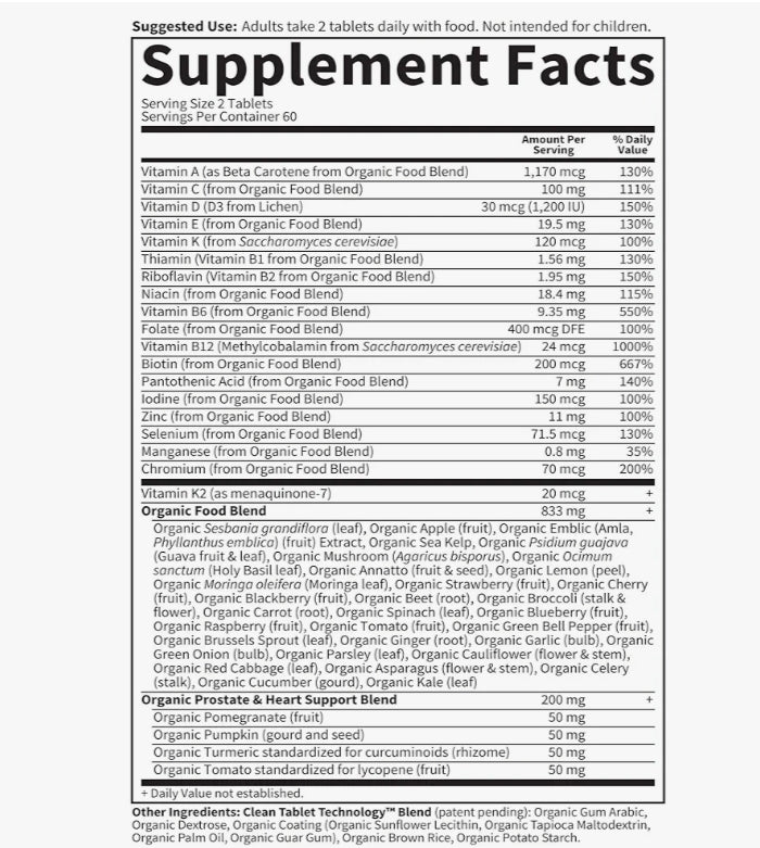 Garden of Life Organics Whole Food Multivitamin for Men 40+ 120 Tablets, Vegan Mens Multi for Health & Well-Being Certified Organic Whole Food Vitamins & Minerals for Men Over 40 Mens Vitamins