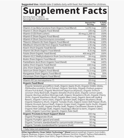 Garden of Life Organics Whole Food Multivitamin for Men 40+ 120 Tablets, Vegan Mens Multi for Health & Well-Being Certified Organic Whole Food Vitamins & Minerals for Men Over 40 Mens Vitamins