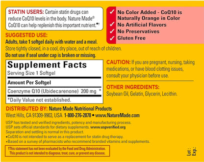 Nature Made CoQ10 200mg, Dietary Supplement for Heart Health Support, 105 Softgels, 105 Day Supply