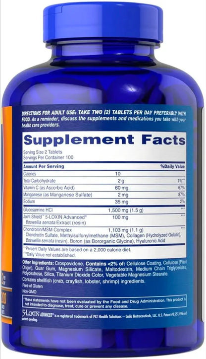 Glucosamine Chondroitin Bi Flex Tripple Strength Supplement, 3 Month Supply, 200 Count + Exclusive Vitamin Guide