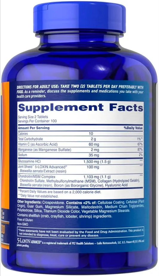 Glucosamine Chondroitin Bi Flex Tripple Strength Supplement, 3 Month Supply, 200 Count + Exclusive Vitamin Guide