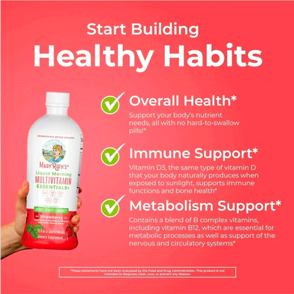 MaryRuth Organics Liquid Morning Multivitamin Essentials+ | Vitamin A C D E B6 B12 Biotin Zinc | Men's & Women's | Immune Support | Beauty | Sugar Free | Vitamins for Ages 1+ | Vegan | 32 Fl Oz