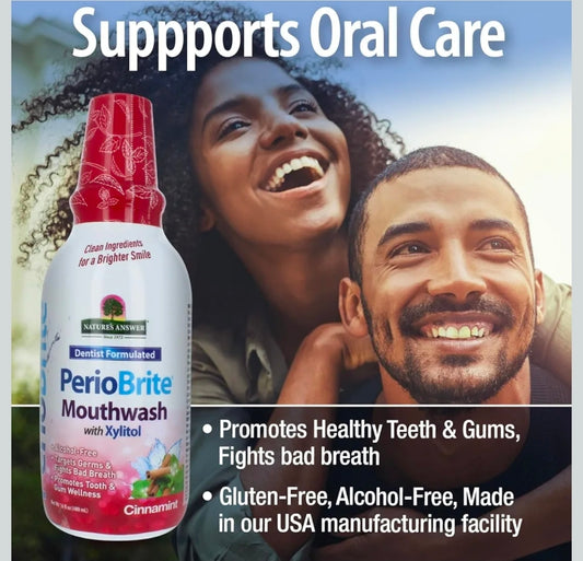 Nature's Answer Periobrite Cinamint Mouthwash| Promotes Healthy Teeth & Gums| Fights Bad Breath| Fluoride-Free, Alcohol-Free, Gluten-Free & Vegan| No Artificial Preservatives 16oz