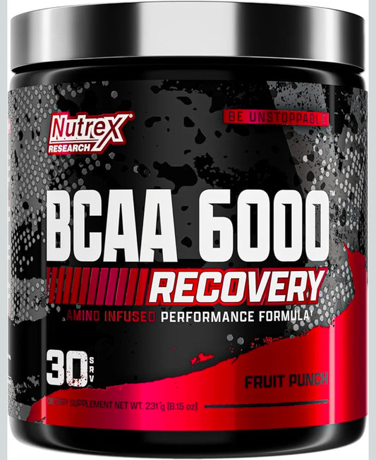 Nutrex Research - BCAA Powder 6000 Amino Acid - 6 Grams of BCAAs Amino Acids Supplement for Post Workout Recovery & Muscle Growth - Amino Energy Workout Recovery Drink (Fruit Punch - 30 Servings)