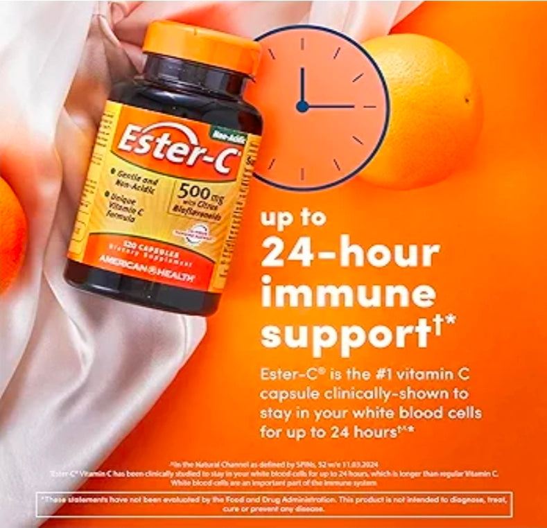American Health Ester-C with Citrus Bioflavonoids Capsules - Gentle On Stomach, Non-Acidic Vitamin C - 500 mg, 60 Servings, 120 Count