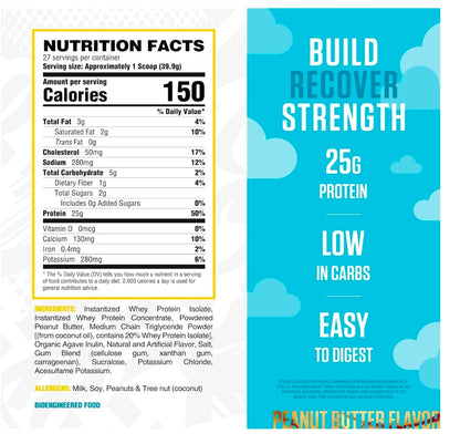 RYSE Loaded Protein Powder - Skippy Peanut Butter - 25g Whey Protein Isolate & Concentrate with Prebiotic Fiber & MCTs - Low Carb, Low Sugar
