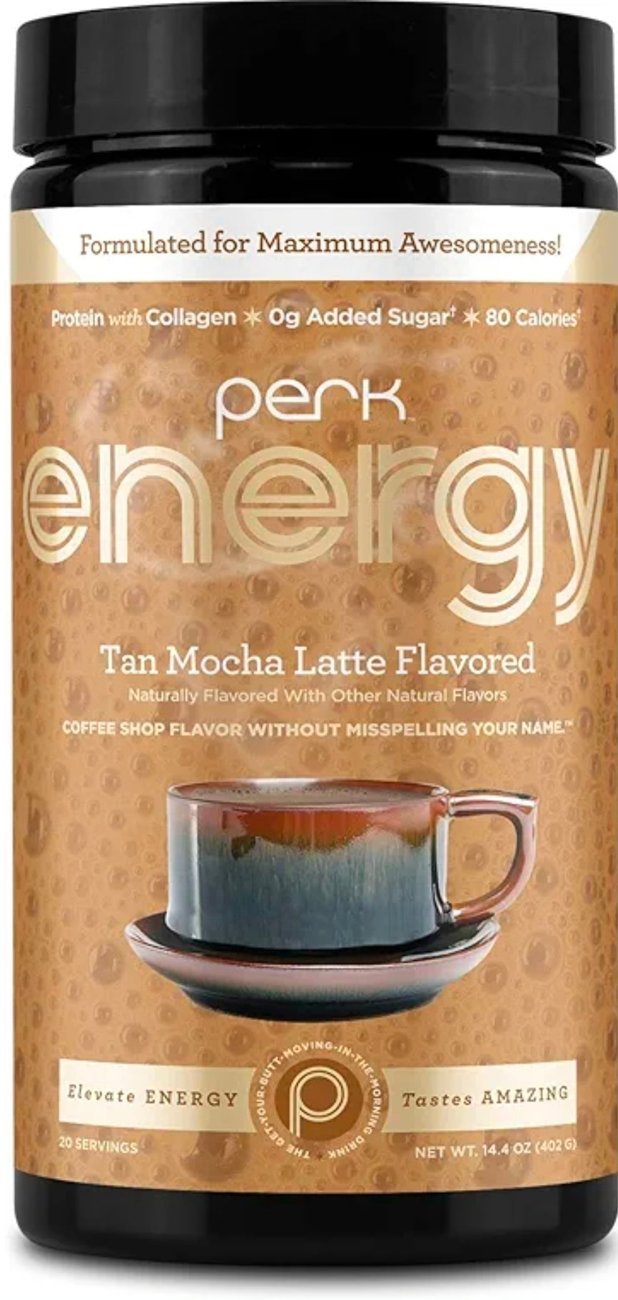 Perk Energy Drink Mix (Tan Mocha Latte) 20 Servings - Caffeinated Healthy Coffee Alternative with Protein, 100mg of Caffeine, Gluten-Free, Soy-Free, Peanut-Free