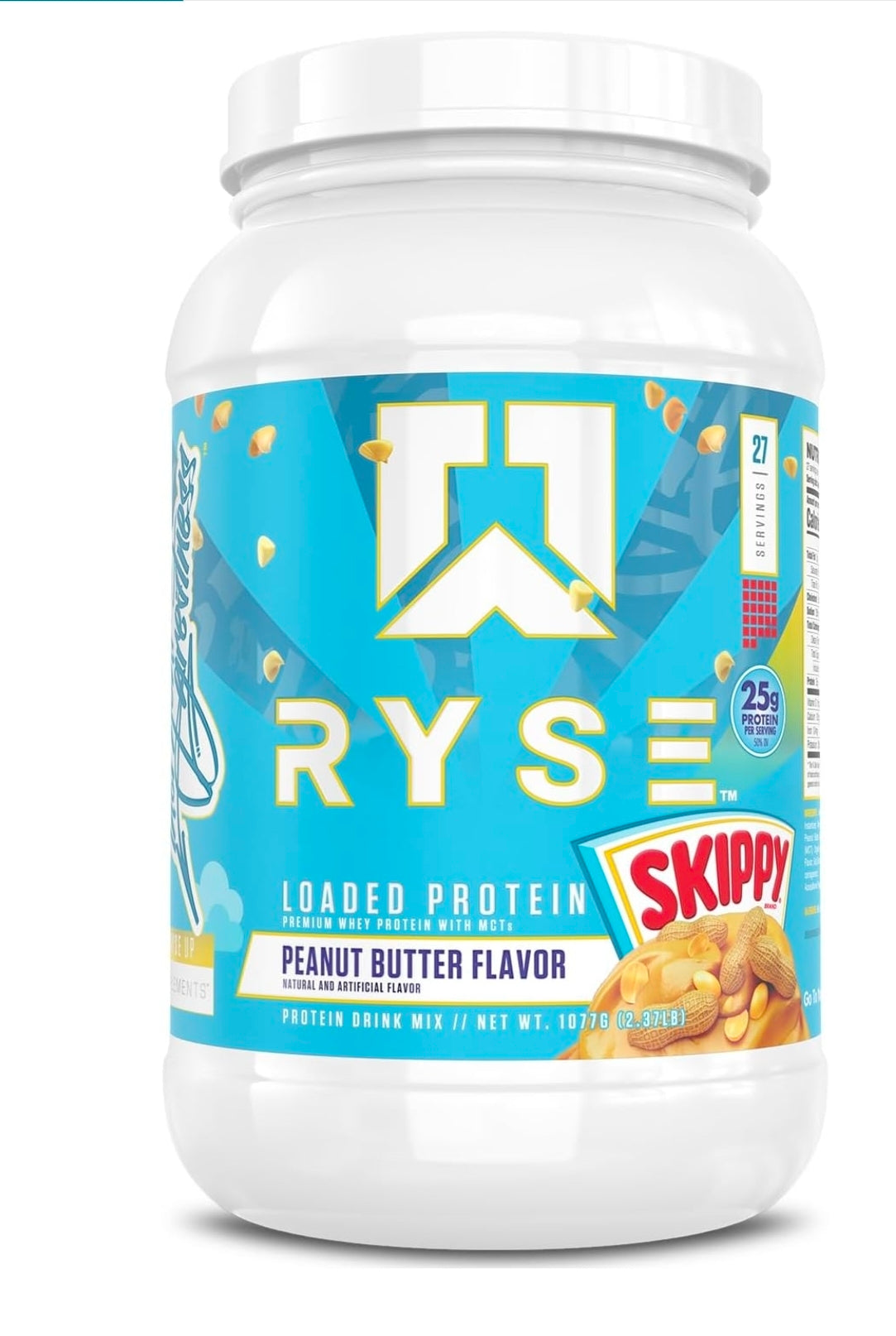 RYSE Loaded Protein Powder - Skippy Peanut Butter - 25g Whey Protein Isolate & Concentrate with Prebiotic Fiber & MCTs - Low Carb, Low Sugar