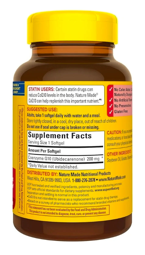 Nature Made CoQ10 200mg, Dietary Supplement for Heart Health Support, 105 Softgels, 105 Day Supply
