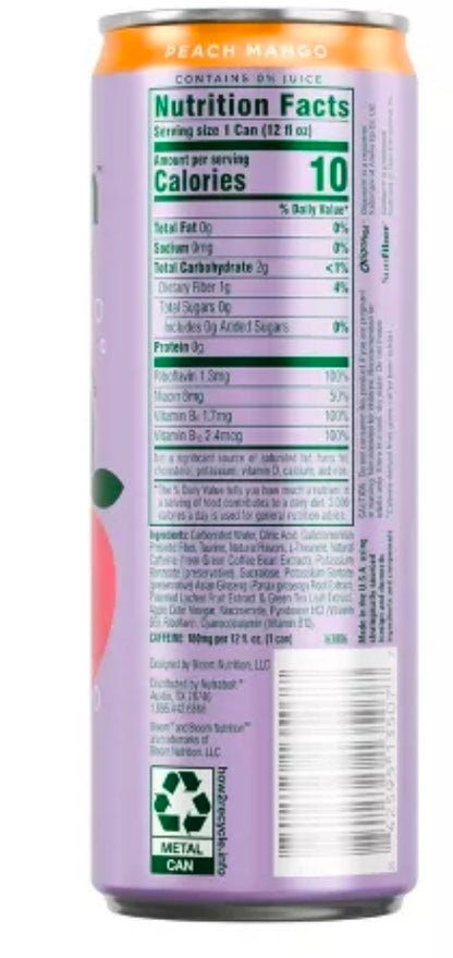 BLOOM NUTRITION Sparkling Energy Drink - Peach Mango - 12 fl oz Can