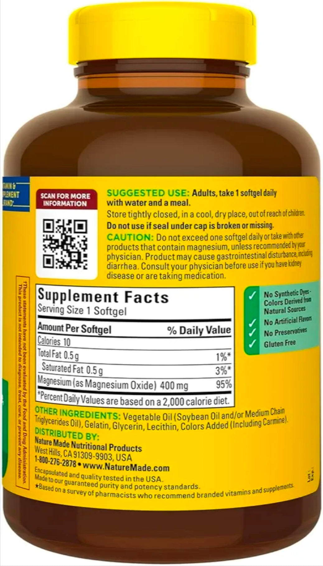 Extra Strength Magnesium 400mg | Bone, Nerve & Muscle Support | 180 Softgels – 6 Month Supply | Gluten Free | High Potency Relaxation & Wellness Supplement | Nature Inspired Formula