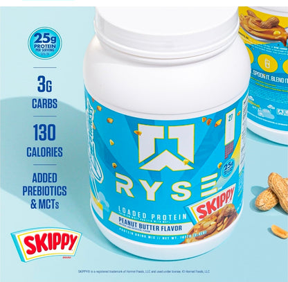 RYSE Loaded Protein Powder - Skippy Peanut Butter - 25g Whey Protein Isolate & Concentrate with Prebiotic Fiber & MCTs - Low Carb, Low Sugar