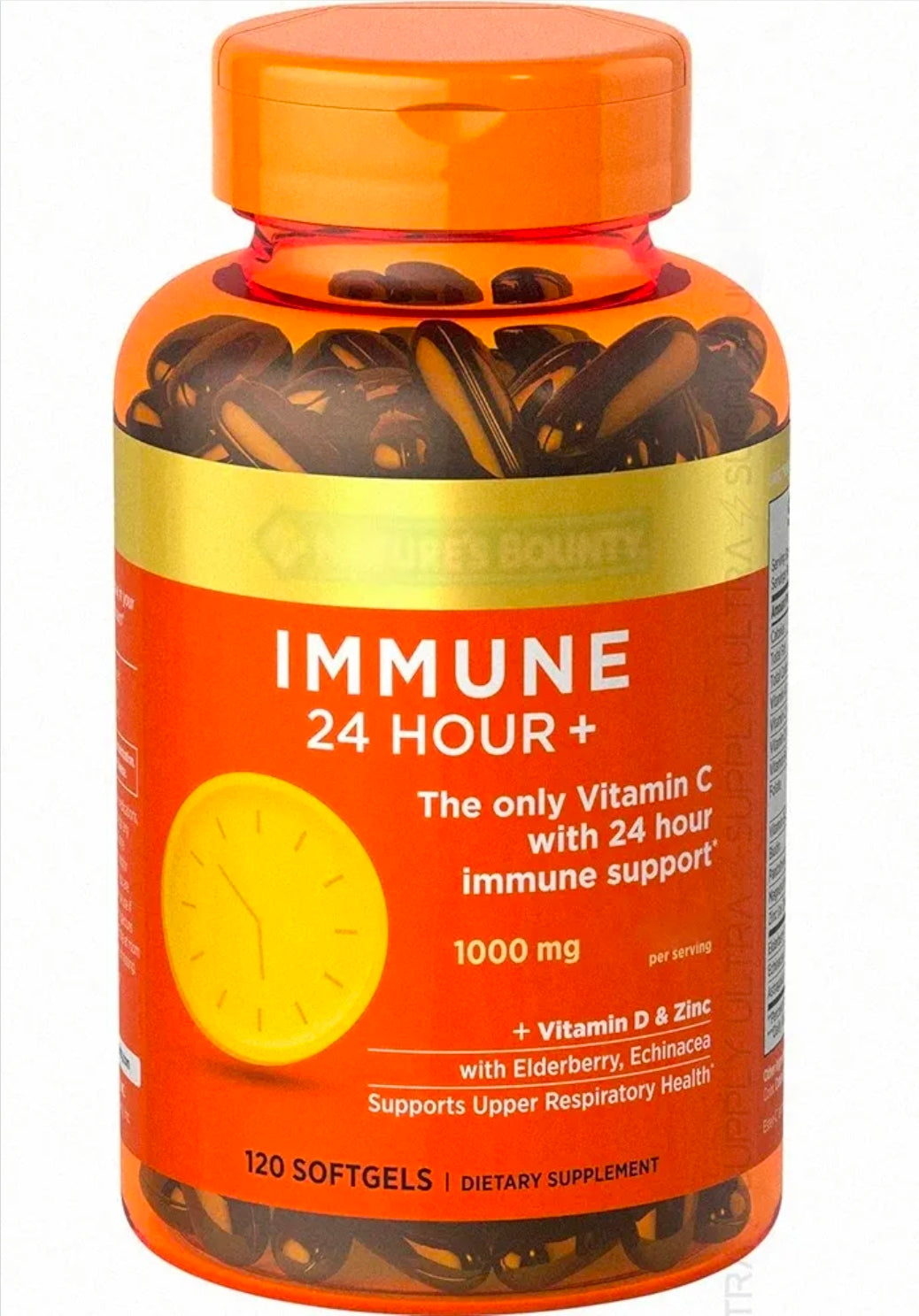 Nature's Bounty Immune 24 Hour + 1000mg Vitamin C (120 Count.) with Vitamin D, Zinc, Elderberry & Echinacea - Non-GMO, Rapid Release Softgels