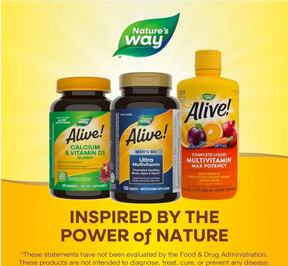 Nature's Way Alive! Men’s 50+ Daily Ultra Multivitamins, High Potency Formula, Supports Healthy Brain, Eyes & Heart*, with Methylated Vitamin B12, Gluten-Free, 150 Tablets