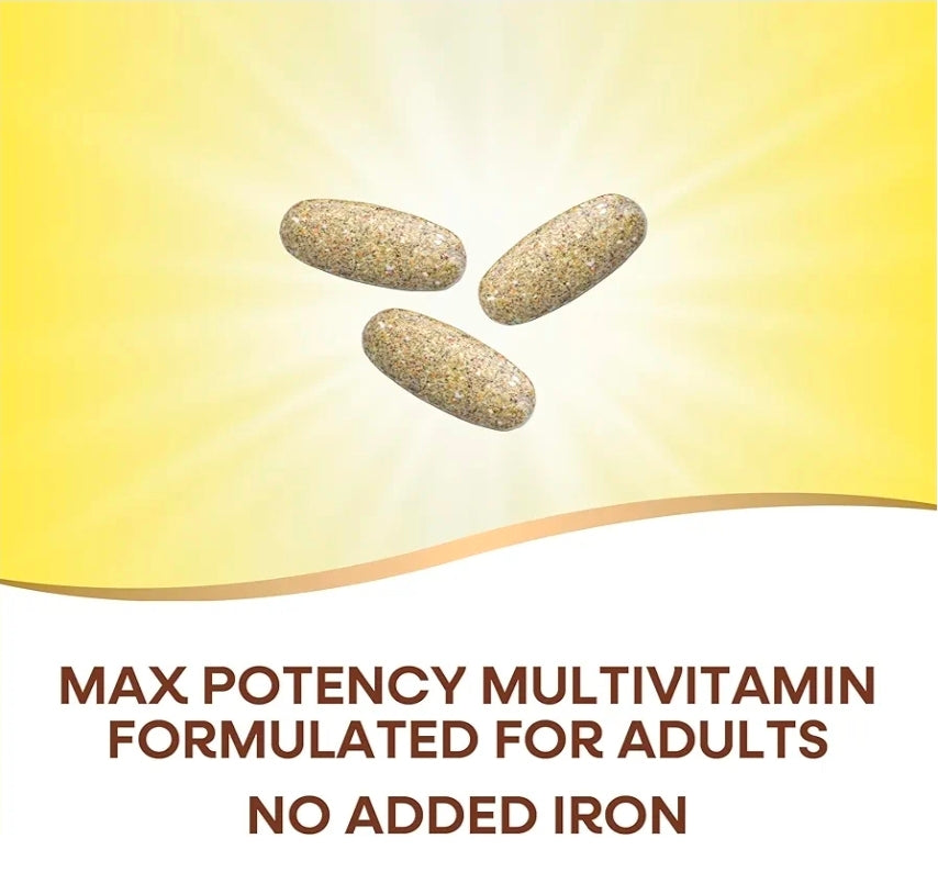 Nature's Way Alive! Max3 Potency Adult Complete Multivitamin, High Potency B-Vitamins to Support Energy Metabolism*, with Methylated B12 and Folate, No Added Iron, 180 Tablets