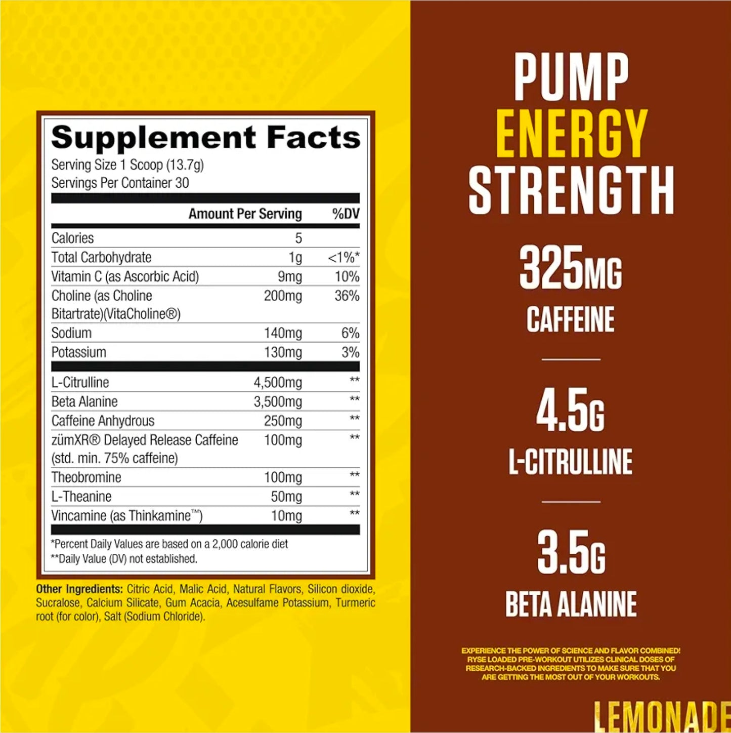 RYSE Loaded Pre Workout Powder - Country Time Lemonade - Daily Pre-Workout for Men & Women with 325mg Caffeine, Beta Alanine, and Citrulline for Pump, Focus, and Energy - 30 Servings