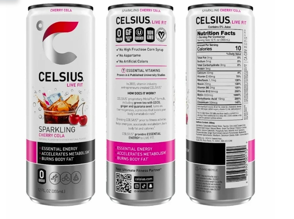 CELSIUS Sparkling Cherry Cola, Functional Energy Drink 12 fl oz Single Can