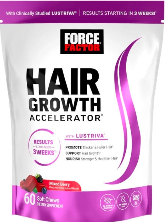 Force Factor Hair Growth Accelerator 60 Soft Chews Mixed Berry