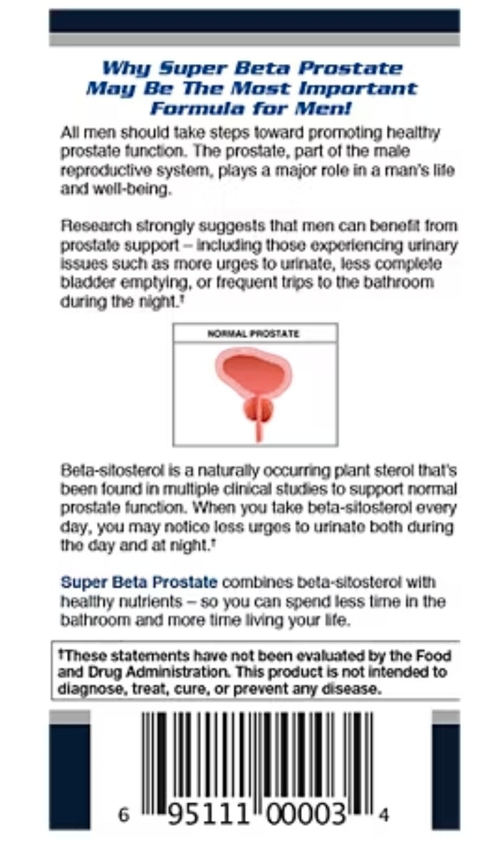Super Beta Prostate with Beta-Sitosterol and Vitamin D3 (60 Caplets)