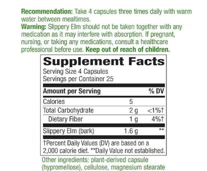 Slippery Elm Bark 400mg Dietary Supplement Compatible with Nature's Way, 100Ct