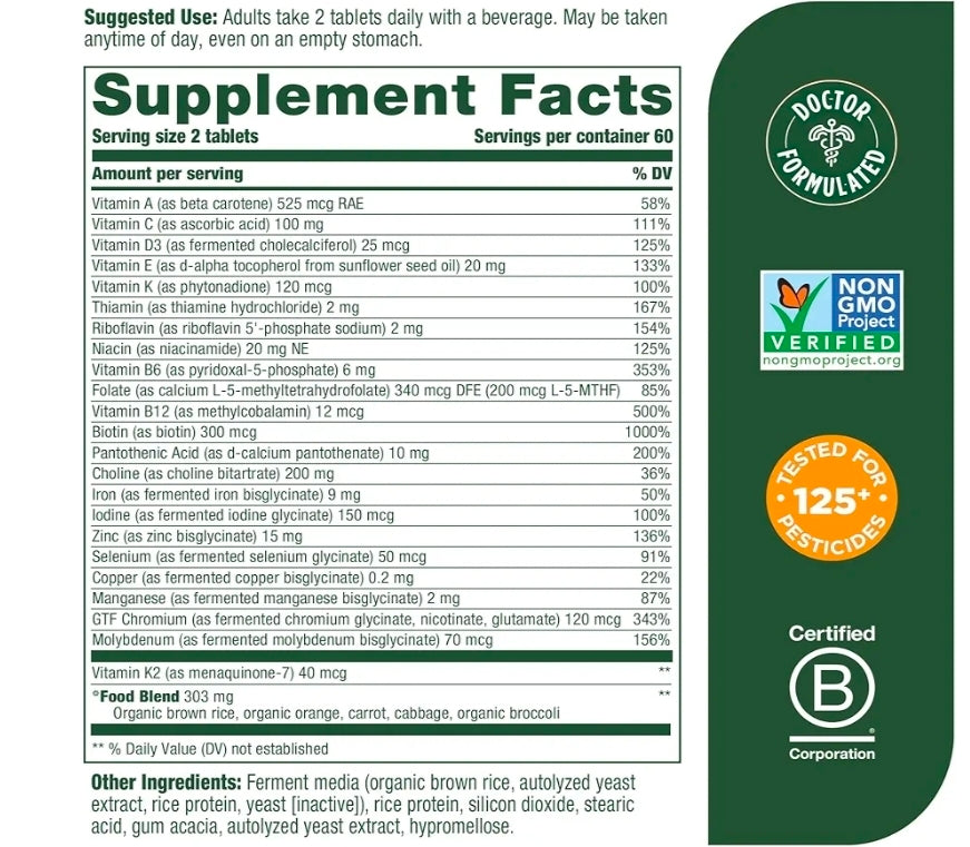 MegaFood Women's 40+ Advanced Multivitamin for Women - Dr Formulated - Vitamin B, Vitamin D3, Vitamin K2 & Choline - Energy Metabolism, Brain Health & Bone Health - Vegetarian - 120 Tabs (60 servings)