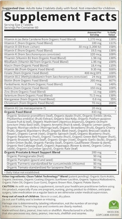 Garden of Life Organics Whole Food Multivitamin for Men 40+ 120 Tablets, Vegan Mens Multi for Health & Well-Being Certified Organic Whole Food Vitamins & Minerals for Men Over 40 Mens Vitamins