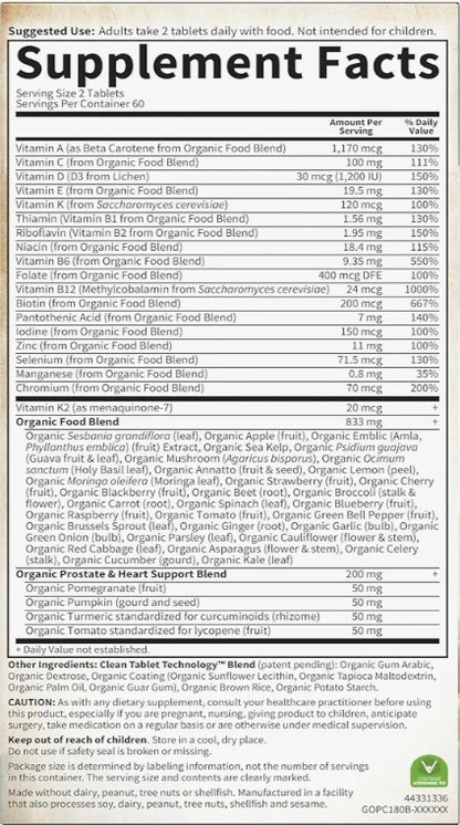 Garden of Life Organics Whole Food Multivitamin for Men 40+ 120 Tablets, Vegan Mens Multi for Health & Well-Being Certified Organic Whole Food Vitamins & Minerals for Men Over 40 Mens Vitamins