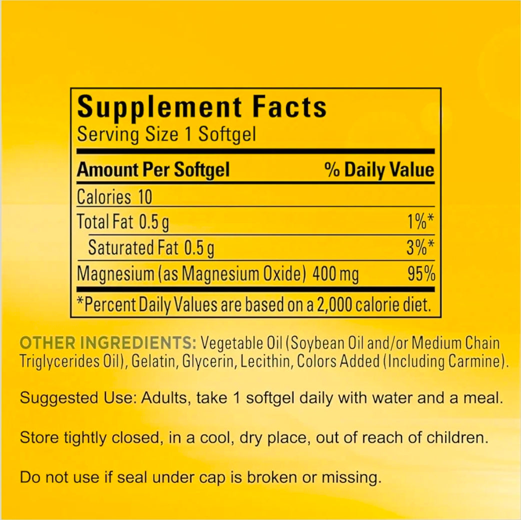 Extra Strength Magnesium 400mg | Bone, Nerve & Muscle Support | 180 Softgels – 6 Month Supply | Gluten Free | High Potency Relaxation & Wellness Supplement | Nature Inspired Formula