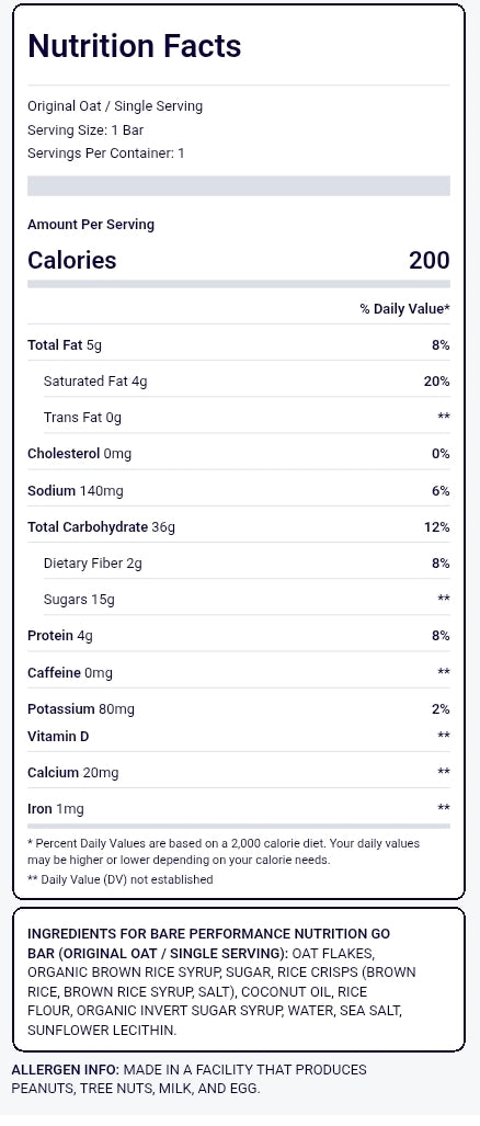Bare Performance Nutrition Go Bar OAT BASED Endurance