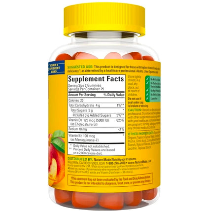 Nature Made Vitamin D3 K2 Gummies, Vitamin D 5000 IU Per Serving for Bone, Teeth, Muscle and Immune Support, 50 Gummy Vitamins, 25 Day Supply