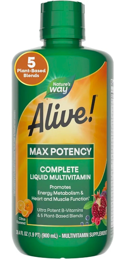 Nature's Way Alive! Max Potency Complete Liquid Multivitamin for Women and Men with Antioxidant Beta Carotene, Vitamins C & E and Food-Based Blends, Citrus Flavored, 30.4 Fl Oz