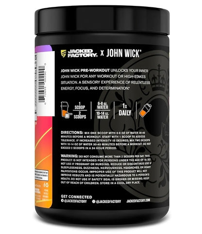Jacked Factory X John Wick - Wick Mode Pre Workout Powder - Intense Energy, Battle-Ready Focus, Unstoppable Commitment, and Sheer Will - 40 Servings, Last Tropical Sunrise