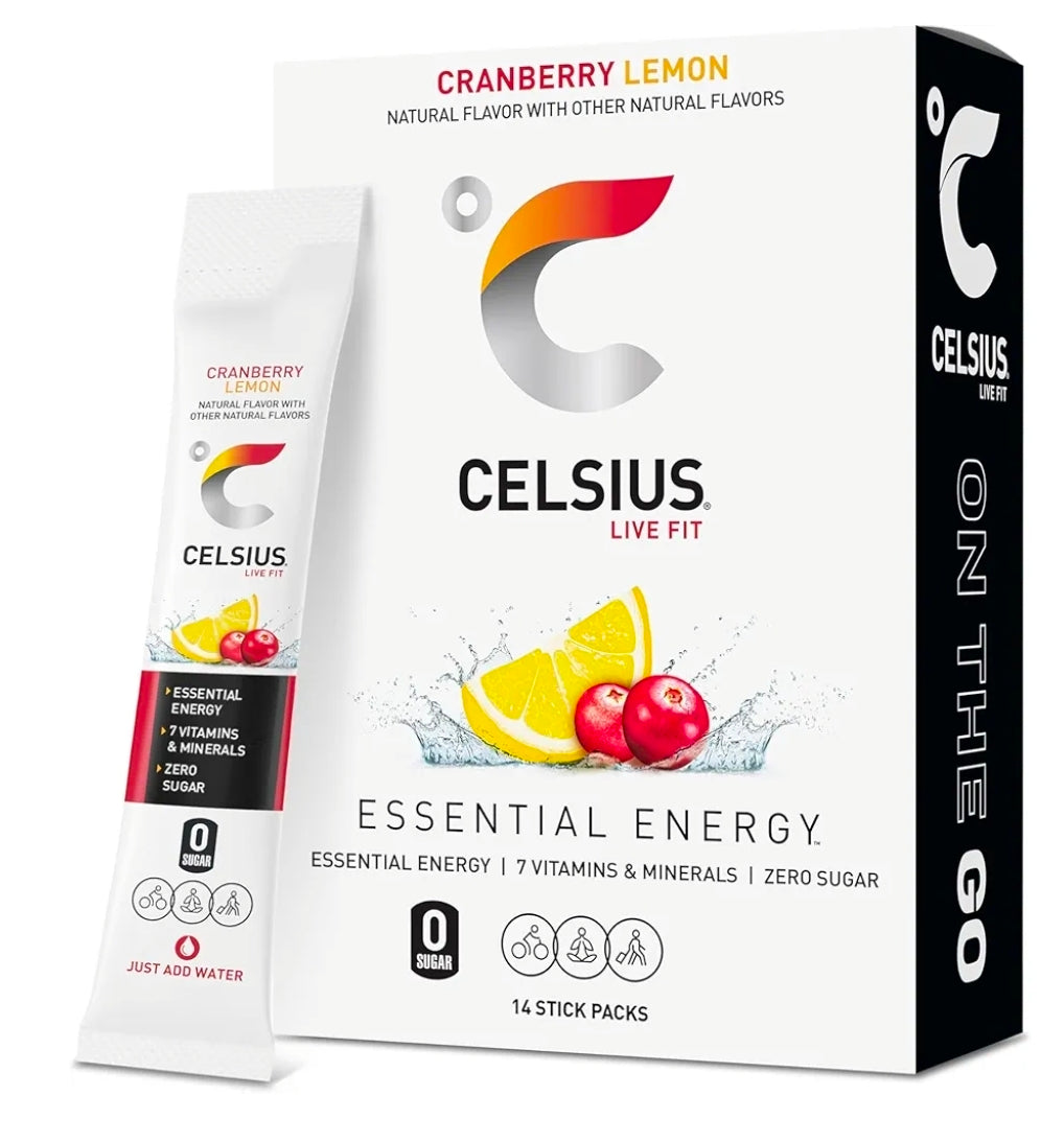CELSIUS On The Go Cranberry Lemon, Sugar Free Energy Drink Mix (14 Sticks per Pack)