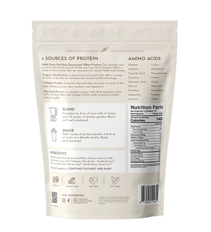 JUST INGREDIENTS Protein Powder | Vanilla Protein Powder Made with 100% Grass Fed, Non Denatured Whey | Four Different Protein Sources from Organic Whole Food Ingredients | 15 Servings | 22g Protein