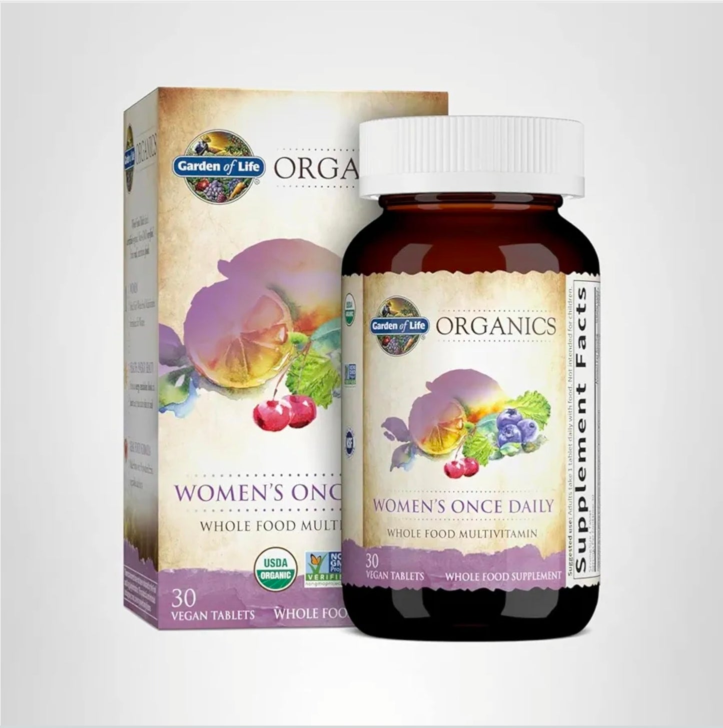 Garden of Life Organics Multivitamin for Women - Women's Once Daily Multi - Whole Food Multi with Iron, Biotin, Vegan Organic Womens Multivitamin for Health, Energy Hair Skin and Nails, 30 Tablets